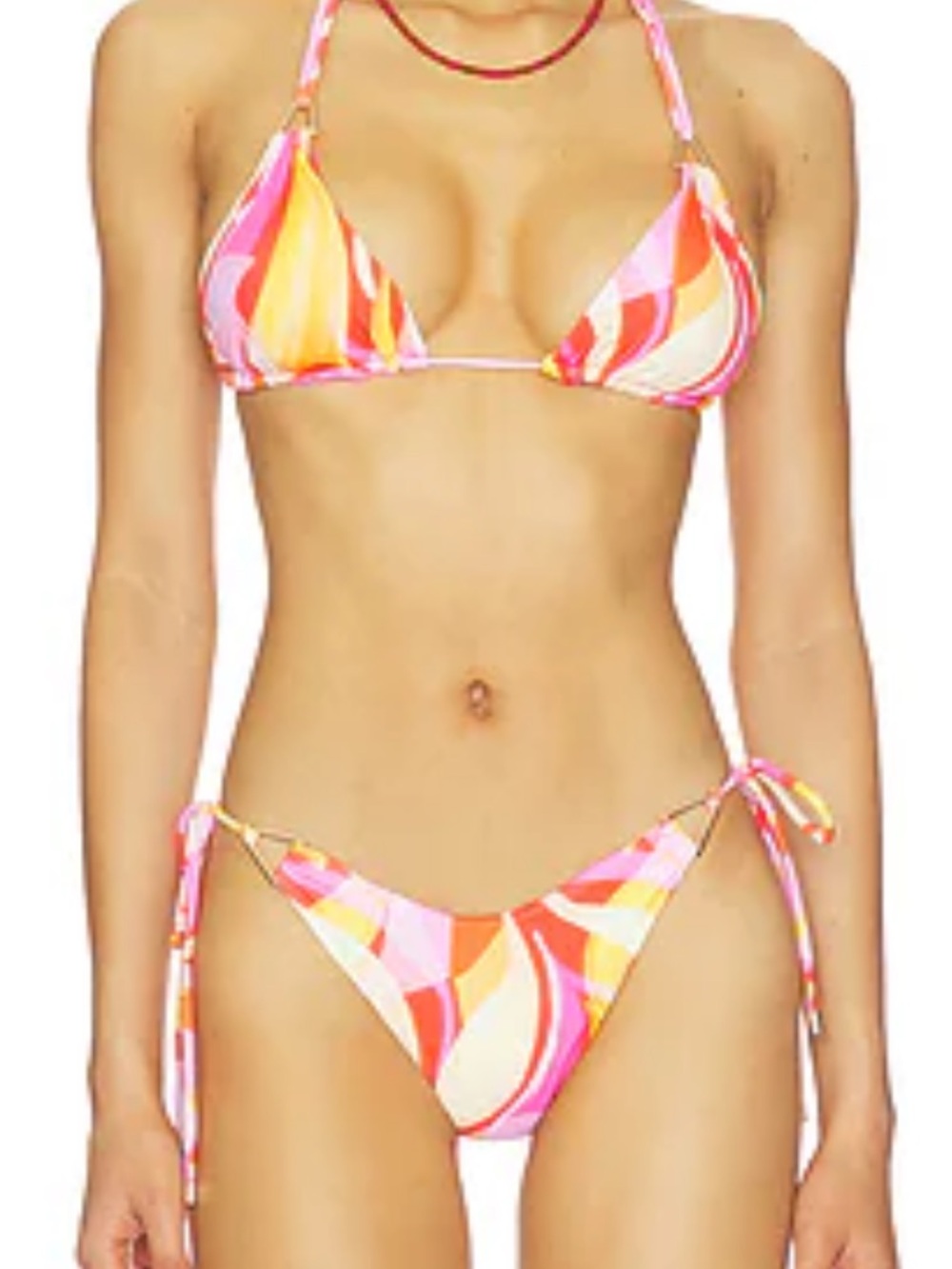 Jessica Simpson Triangle Bikini Set with Sheer Sarong - Pink, Orange, Cream M - Picture 8 of 8